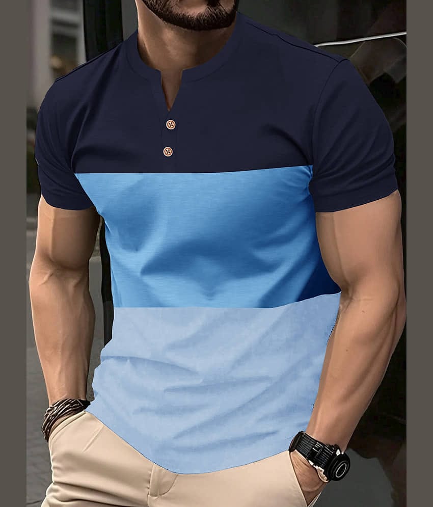 Eyebogler Polyester Regular Fit Colorblock Half Sleeves Men's Mandarin Collar T-Shirt - Multicolor ( Pack of 1 )