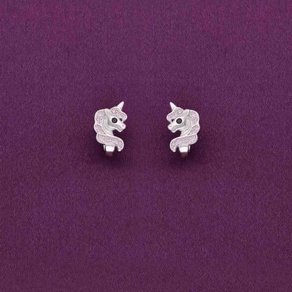 Sterling Silver Children's Unicorn Earring-Light Pink Stone / Silver