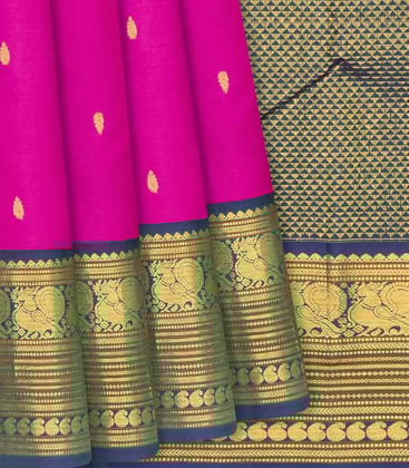 Pink Handloom Kanchipuram Korvai Silk Saree With  Floral Motifs -Pink-Pink