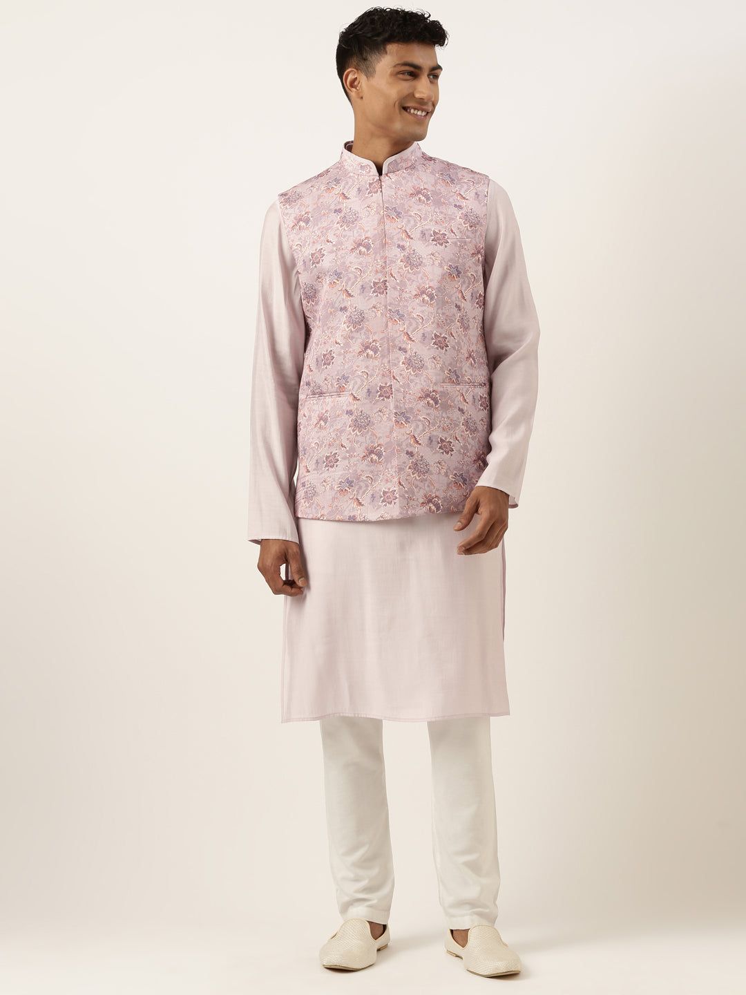 Lavender Printed Jacket Kurta Set-XS/36 / Pajama set