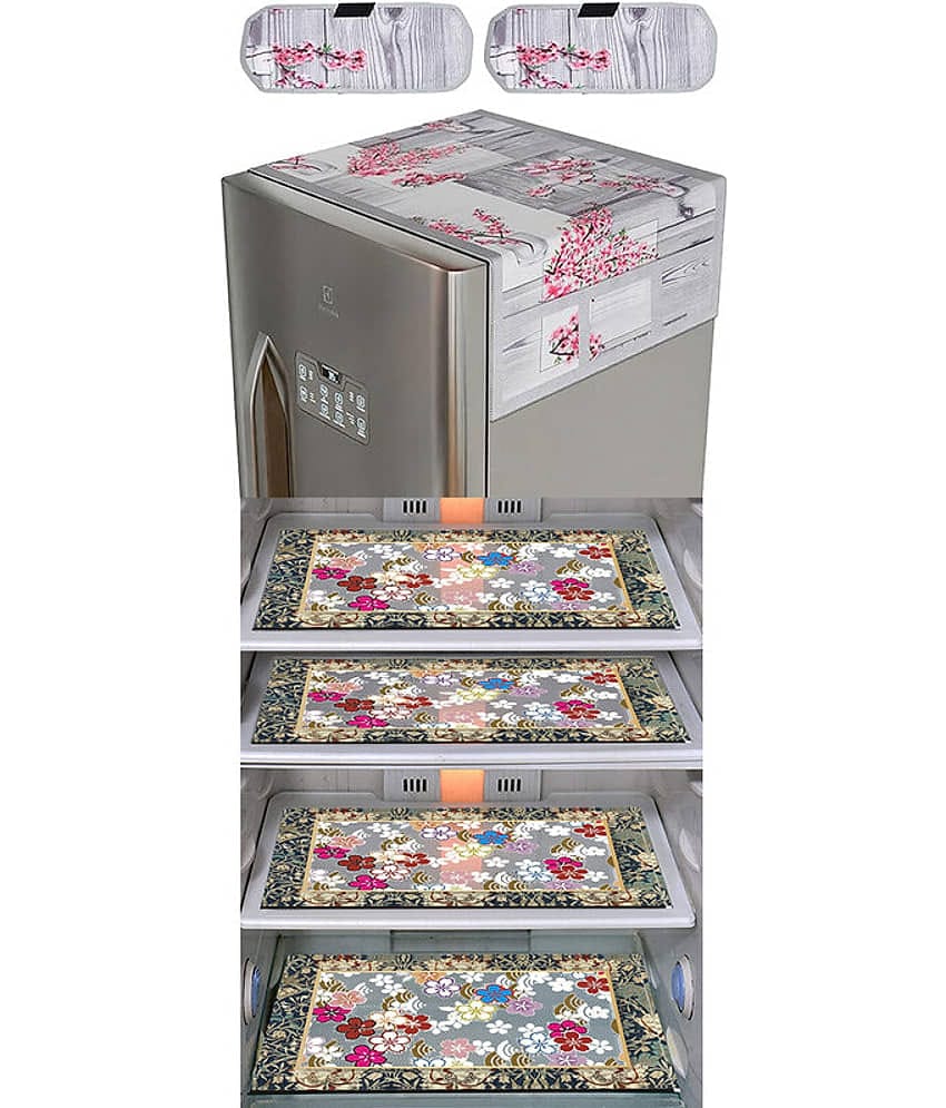 Crosmo Polyester Floral Fridge Mat & Cover ( 99 53 ) Pack of 7 - Multicolor