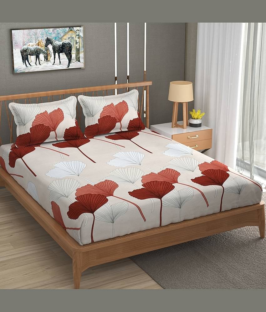 UrbanArts Microfiber 1 Double Bedsheet with 2 Pillow Covers ( Peach )