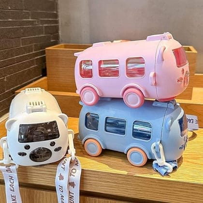 Bus Water Bottle With Strap For Kids | Cute Drinking Jug with Wheels Leakproof, 500 ML | Portable Drinking Bottle for Kids Girls & Boys School Supplies Blue Color