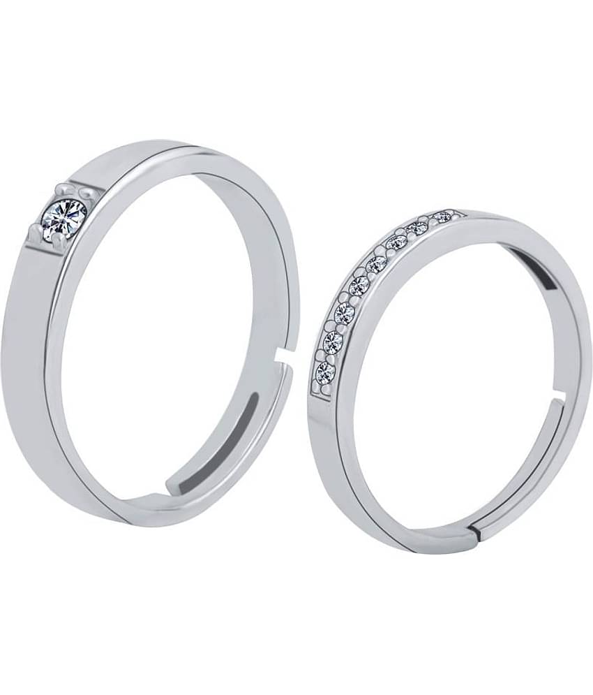 Silver Plated classic Solitaire Adjustable Couple ring  for Men and WomenCouple ring for Girls and Boys-2 pieces