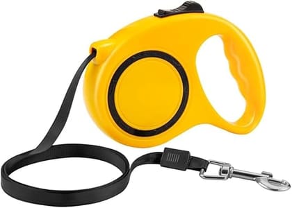 BlingPets Retractable Dog Leash 5 Meter (16 feet) Nylon Ribbon Dog Leashes with One Button Brake & Lock (Yellow1)