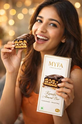 Myfa Chocolates Almond Kunafa Chocolate Bar, Crunchy Kunafa with Almond Filling, 80g Myfa Chocolates Almond Kunafa Chocolate Bar, Crunchy Kunafa with Almond Filling, 80g
