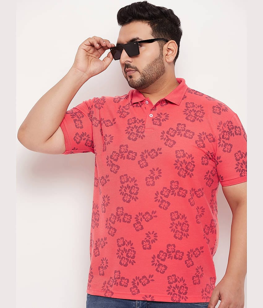 GET GOLF Pack of 1 Cotton Blend Regular Fit Printed Half Sleeves Men's Polo T Shirt ( Coral )