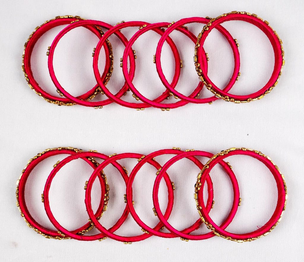 Set of 16, Pink Silk Thread Bangle with Rhinestone