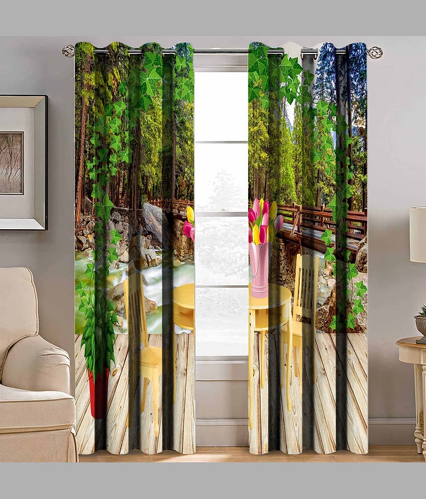 BELLA TRUE Nature Semi-Transparent Eyelet Curtain 7 ft Pack of 2 Multicolor