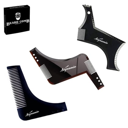 SIGNAMIO Set of 3 Multi Purpose Beard Shaper tool for Men | Beard Shaping Stencil Comb for men styling shave for neck line guide - Grooming kit - Cherry Black SIGNAMIO Set of 3 Multi Purpose Beard Shaper tool for Men | Beard Shaping Stencil Comb for men 