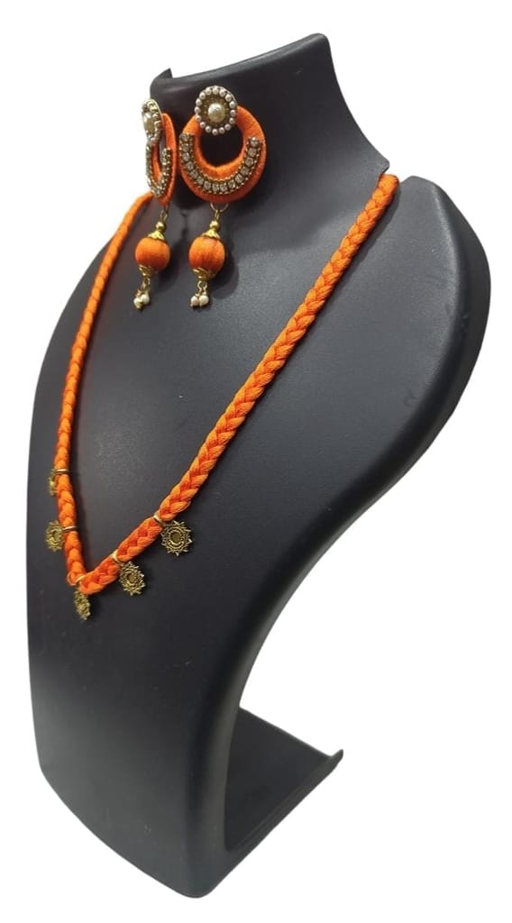 Orange Silk Thread Necklace Set with Earrings for Women