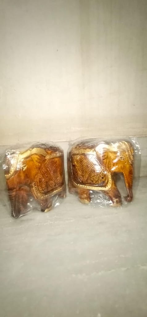 Home Decor Wooden Elephant Showpieces as Thoughtful Gifts, Antique, Feng Shui, and Lord Ganesha-Inspired Elephant Design Set of 2.