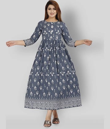 EXPORTHOUSE - Grey Cotton Women's Flared Kurti ( Pack of 1 )