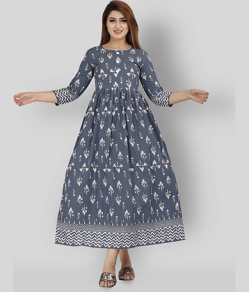 EXPORTHOUSE - Grey Cotton Women's Flared Kurti ( Pack of 1 )