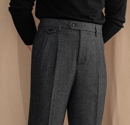 Grey Elegant Herringbone Gurkha Pants by Italian Vega®-28