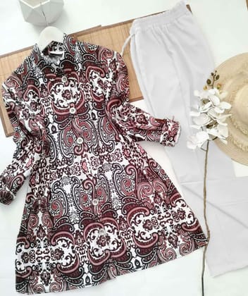 Women Designing and Stylish Floral Printed Kurti with White Palazzo by GlamaStitch-M