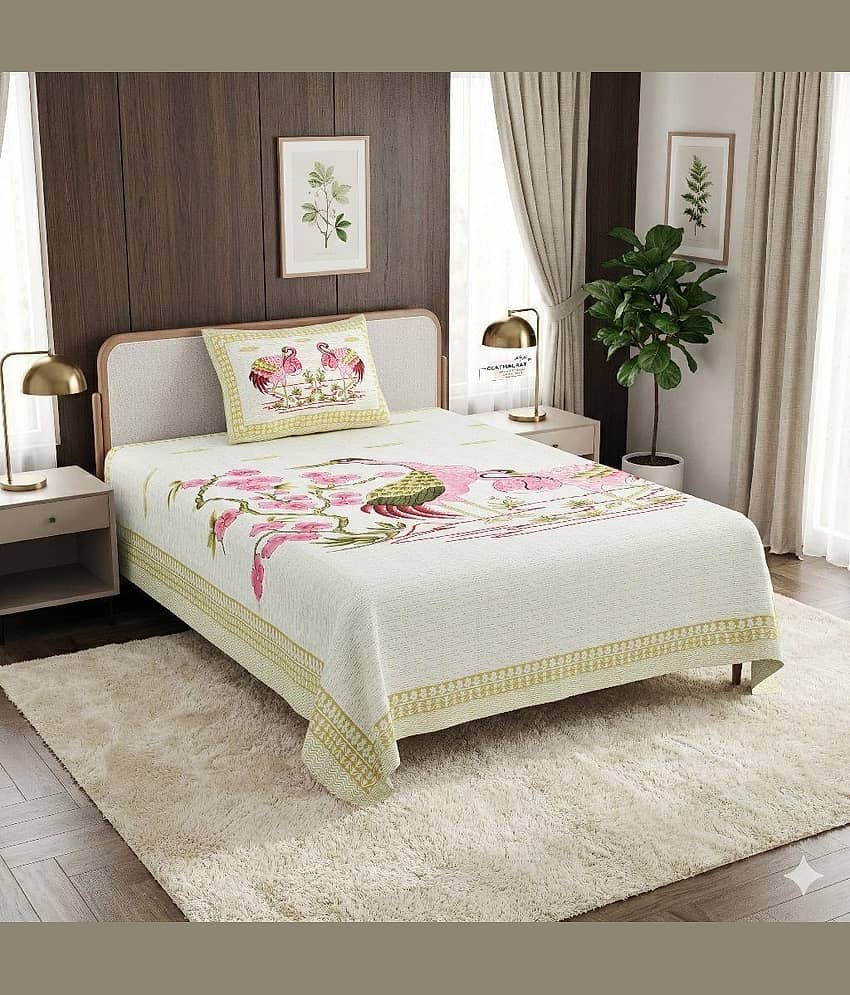 CLOTHORO Multicolor Cotton 1 Single Bedsheet with 1 Pillow Cover ( 215 cm x 150 cm )