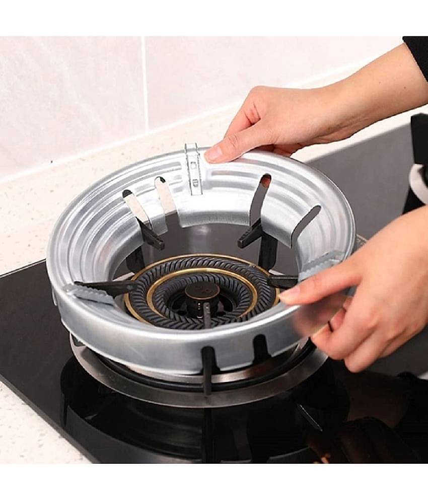 RAMDEV ENTERPRISE Gas Saver Burner Stand Gas Chula Burner Gas Stove Burner Stand Jali Ring Fire & Windproof Energy Saving, Gas Chula Support Stand 4 Legs Supported For Indian Gas 0.7mm (Pack Of 1)(SILVER).