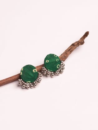 Green Bandhani Fabric Earring