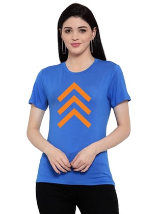Women's Cotton Blend Up Arrow Print Printed T-Shirt L (Blue)