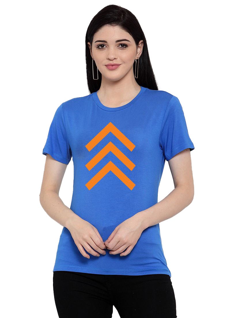 Women's Cotton Blend Up Arrow Print Printed T-Shirt L (Blue)