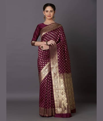 DIKONA DESIGNER Banarasi Silk Woven Saree With Unstitched Blouse Piece ( Wine )