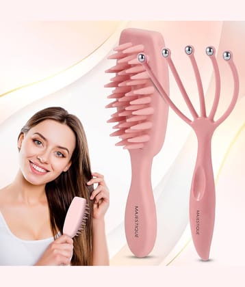 Majestique 2-IN-1 Hair Massaging Set, Head Massager for All Hair Types - 2Pcs/Multicolour