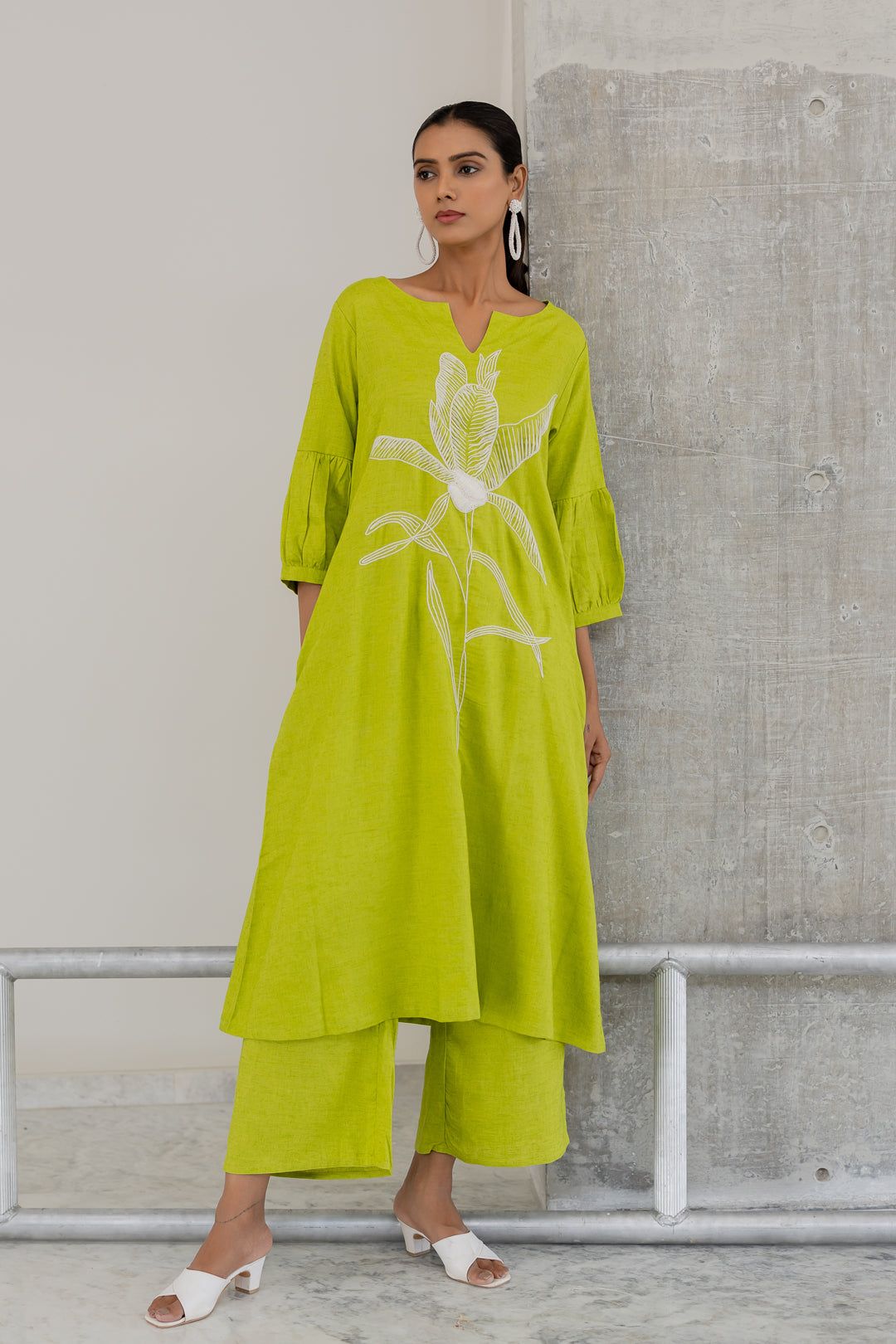 Matcha Bloom Kurta Set-S