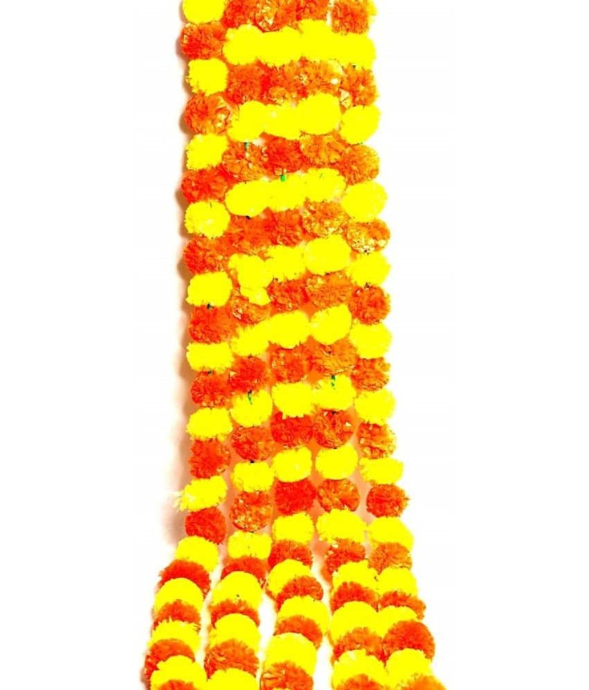 Green plant indoor - Multicolor Marigold Artificial Garland ( Pack of 5 )