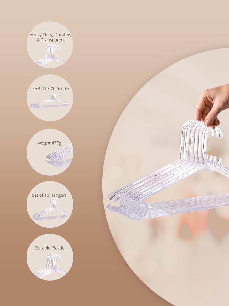 Market99 Plastic Transparent Hangers - Set of 10