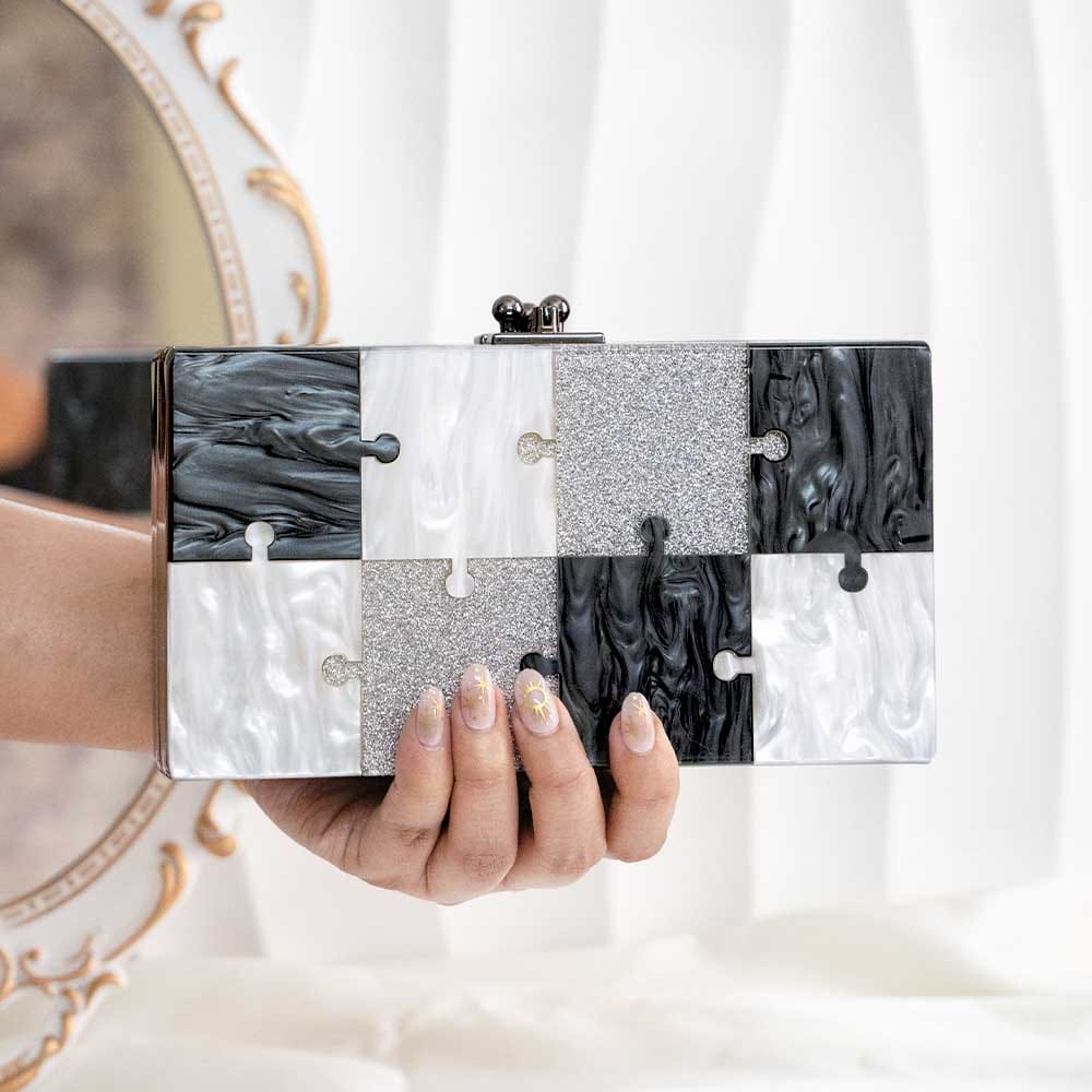 Puzzle Acrylic Clutch Bag-Black