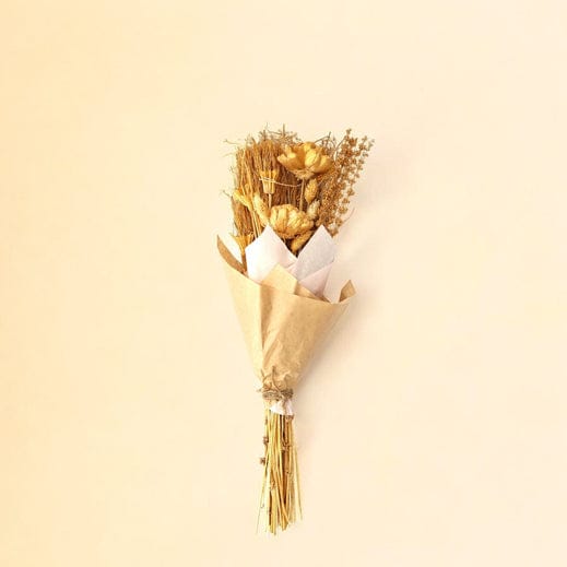 Rustic Dried Flower Bouquet in Kraft Paper Wrap Handmade Golden Wheat & Bloom Arrangement for Home Decor & Gifting