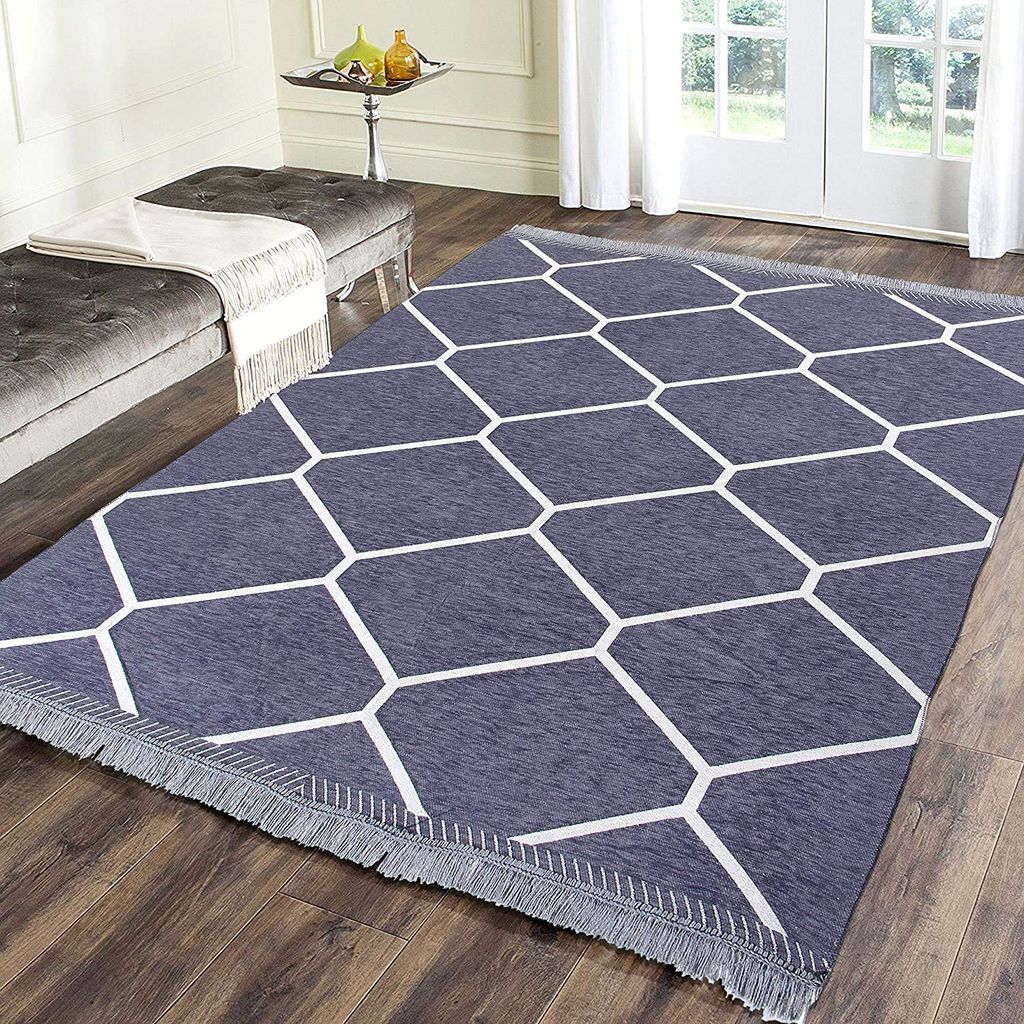 RADECOR Diamond Design Sleek and Spacious Rectangular Chenille Carpet with Binding | Area Rug | Durries for Living Room, Bedroom | 5X7 Feet (210 Cmx152 Cm)