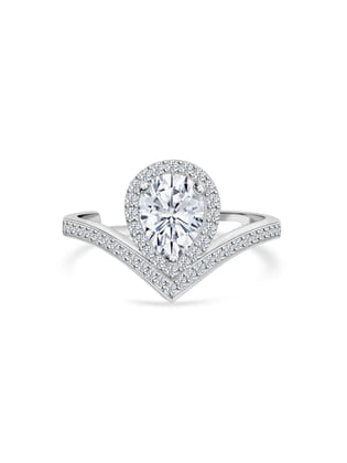 2.5 Carat American Diamond Tear Drop Silver Ring For Women-Adjustable