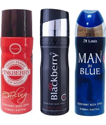 St Louis - MAN IN BLUE,PINK BERRY,BLUE BERRY. Deodorant Spray for Men,Women 600 ml ( Pack of 3 )