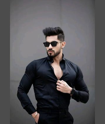 Eviqe Cotton Blend Regular Fit Solids Full Sleeves Men's Casual Shirt - Black ( Pack of 1 )