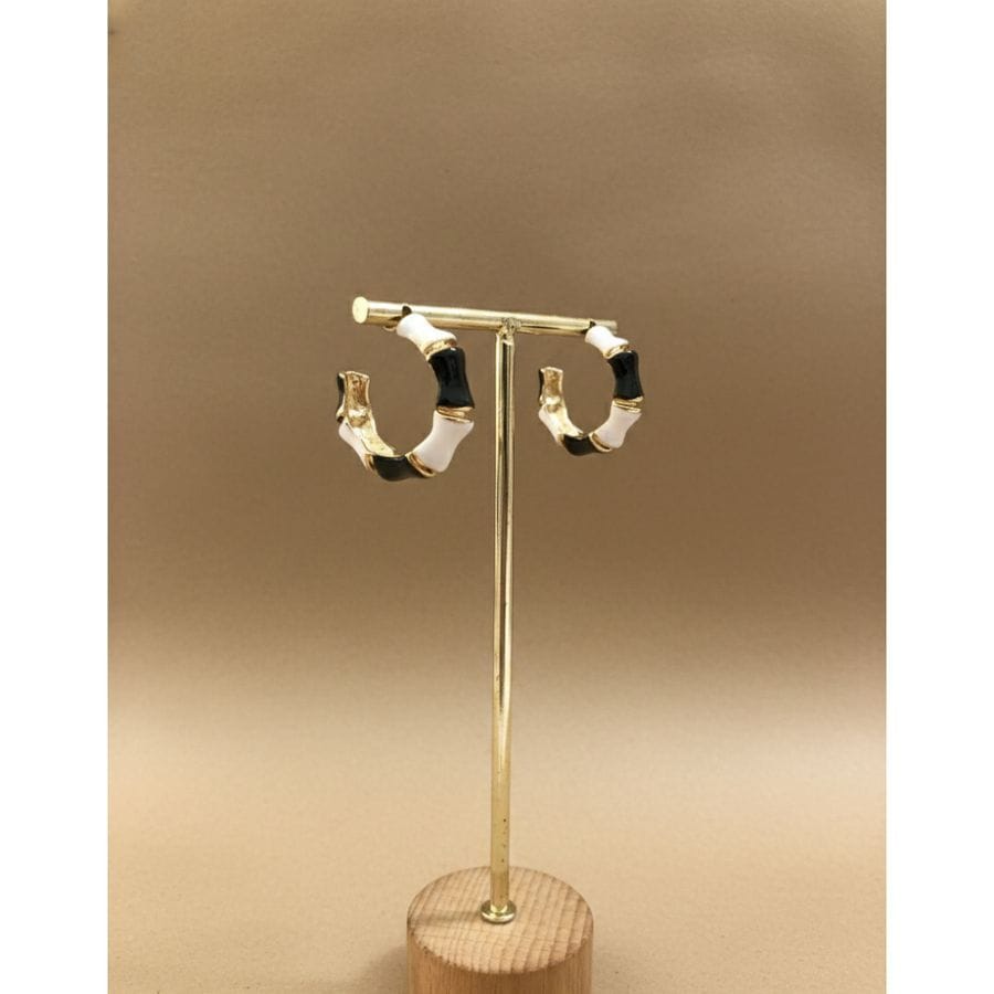 Earrings Black White Half-Hoop