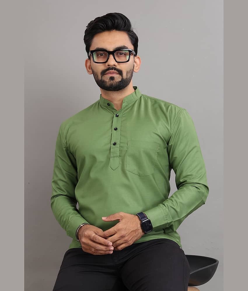 Nofilter Cotton Blend Plain Regular Kurta For Men ( Light Green )