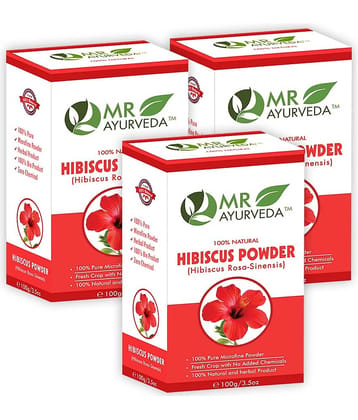 MR Ayurveda Hibiscus Powder for Shiny Soft and Beautiful Hair Scalp Treatment 300 g Pack of 3
