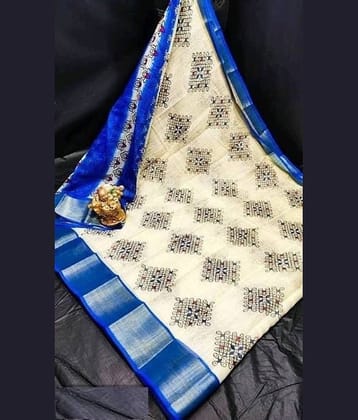 Kanooda Prints Linen Woven Saree With Unstitched Blouse Piece ( Multicolor )