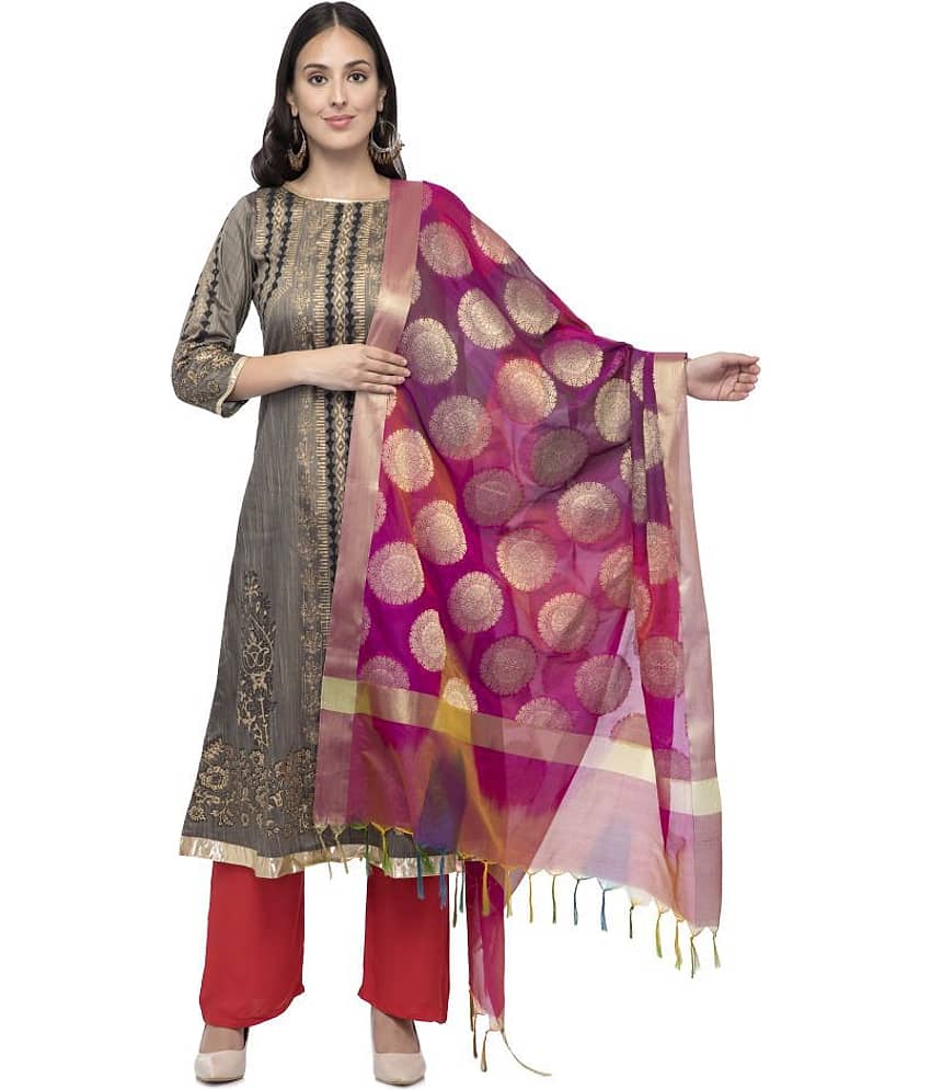A R Silk Multicoloured Silk Zari Work Dupatta