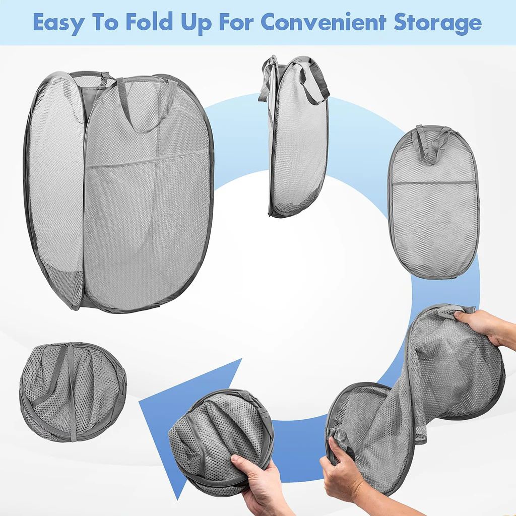 Laundry Hamper Mesh Fabric For Ventilation Foldable Storage Pop Up Clothes Basket (Pack of 1)