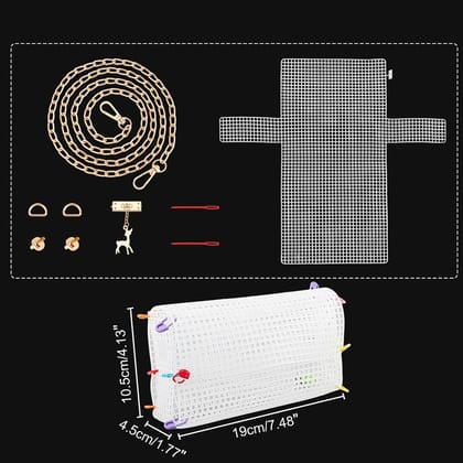 Embroidery Canvas Mesh Plastic Bag Making Kit (14x15 Inch Sheet x 1, D Clasp x 2, Chain x 1, Deer Charm x 1, Plastic Pin x 2) Hole 4x4mm-1 Set
