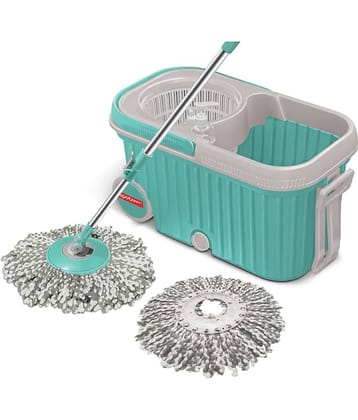 Spotzero by Milton Elite Spin Mop with Bigger Wheels and Plastic Auto Fold Handle for 360 Degree Cleaning (Aqua Green, Two Refills)