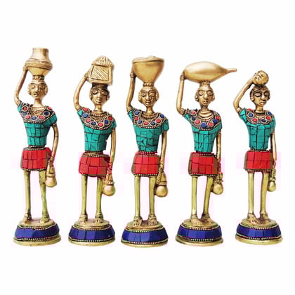 Brass Showpiece Rajasthani Musical Statue Set Of 5 Pcs., Height : 7 Inch (BSMAS841 A)