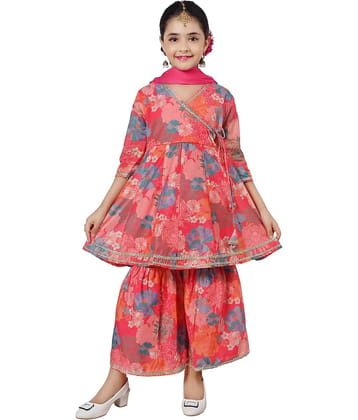 Arshia Fashions Girls Cotton Blend Kurti with Sharara ( Pack of 1 , Pink )