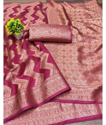Gullak Organza Embellished Saree With Unstitched Blouse Piece ( Pink )
