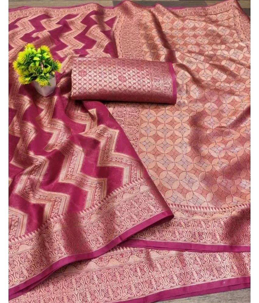 Gullak Organza Embellished Saree With Unstitched Blouse Piece ( Pink )