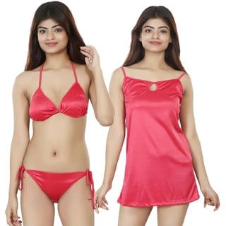 Nivcy Women Solid Satin Nightwear set's True Red X-Large