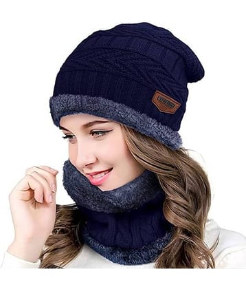 Infispace Blue Woollen Women's Cap ( Pack of 1 )